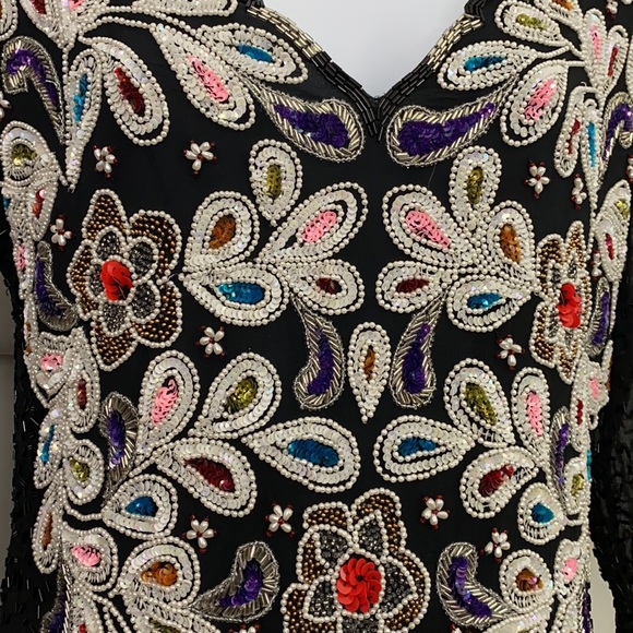 * Vintage Baluchi Creation 100% Silk Sequin Beaded Dress 80’s 90’s Vintage Dress - Picture 7 of 17